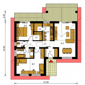 Image miroir | Plan de sol du rez-de-chaussée - BUNGALOW 160